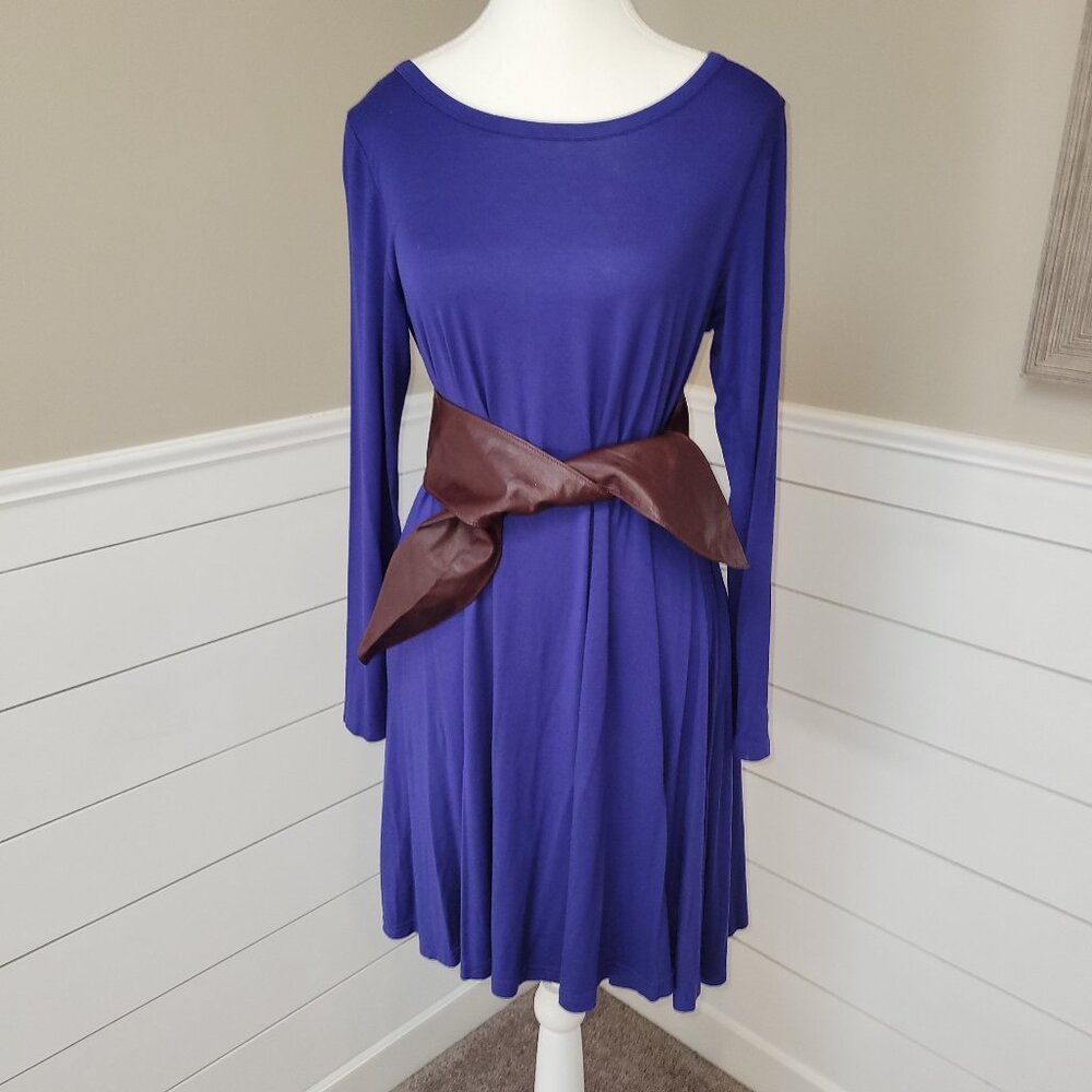 WEACZZY Women Long Sleeve Round Neck Casual Loose Dress Royal Blue Medium
